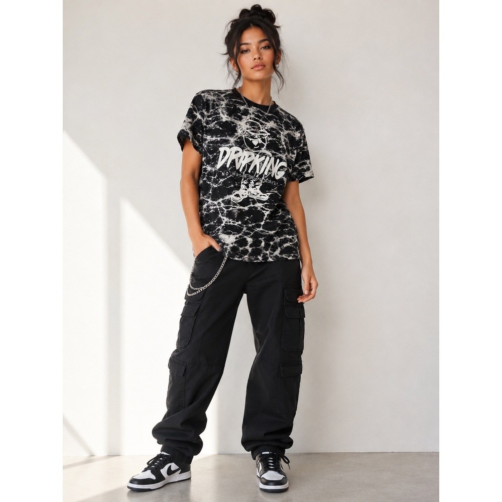 Fresh Laundry Drip King Graphic Tee XL Black Marble‎ Y2K Urban Streetwear Cyber